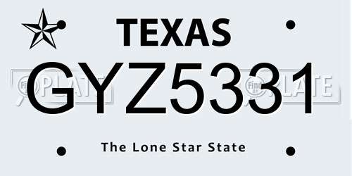 GYZ5331 Texas License Plate