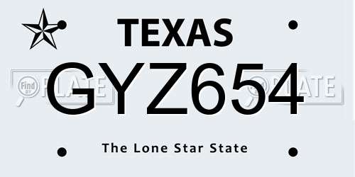 GYZ654 Texas License Plate