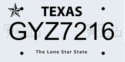 GYZ7216 Texas License Plate