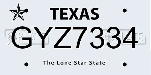 GYZ7334 Texas License Plate