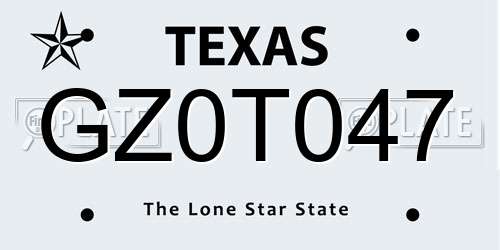GZ0T047 Texas License Plate