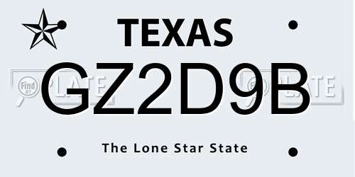 GZ2D9B Texas License Plate