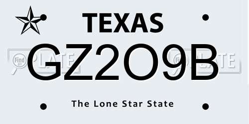 GZ2O9B Texas License Plate