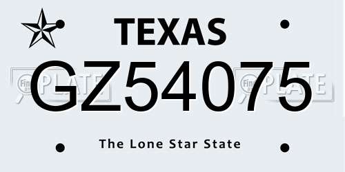 GZ54075 Texas License Plate