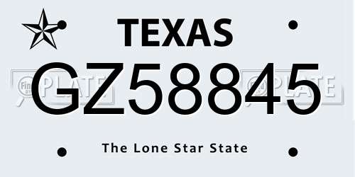GZ58845 Texas License Plate