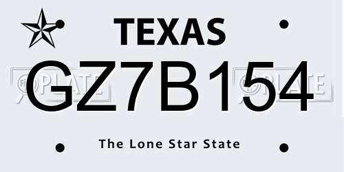 GZ7B154 Texas License Plate