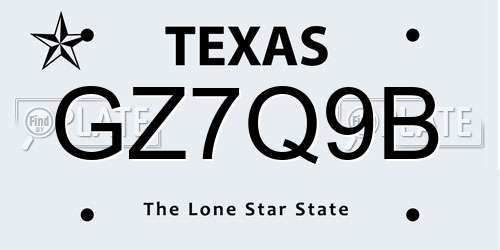GZ7Q9B Texas License Plate