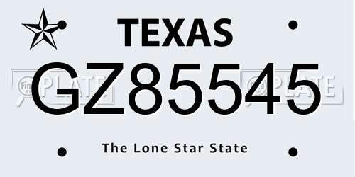 GZ85545 Texas License Plate