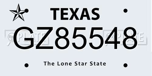 GZ85548 Texas License Plate