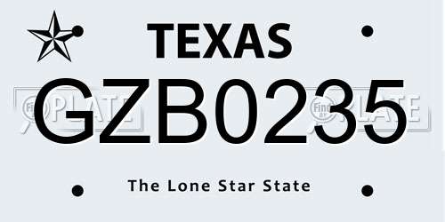 GZB0235 Texas License Plate