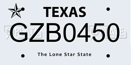 GZB0450 Texas License Plate
