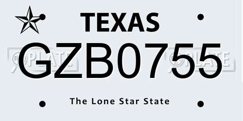 GZB0755 Texas License Plate