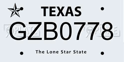 GZB0778 Texas License Plate