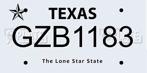 GZB1183 Texas License Plate