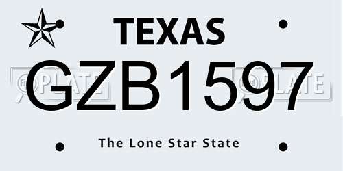 GZB1597 Texas License Plate