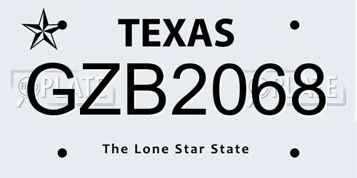 GZB2068 Texas License Plate