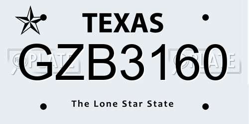 GZB3160 Texas License Plate
