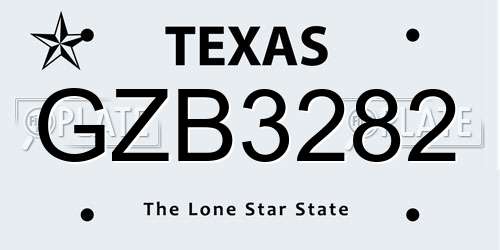 GZB3282 Texas License Plate