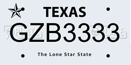 GZB3333 Texas License Plate