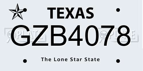 GZB4078 Texas License Plate