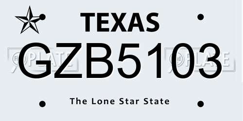 GZB5103 Texas License Plate