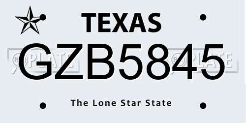 GZB5845 Texas License Plate