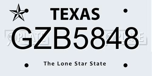 GZB5848 Texas License Plate