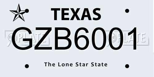 GZB6001 Texas License Plate