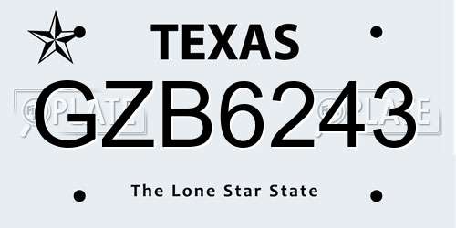 GZB6243 Texas License Plate