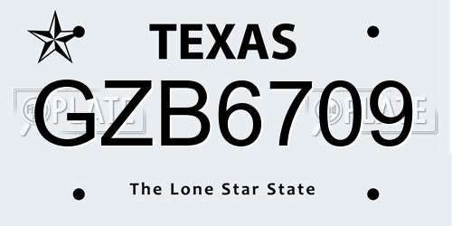 GZB6709 Texas License Plate