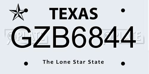GZB6844 Texas License Plate