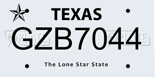 GZB7044 Texas License Plate