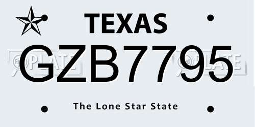 GZB7795 Texas License Plate