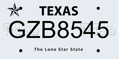 GZB8545 Texas License Plate