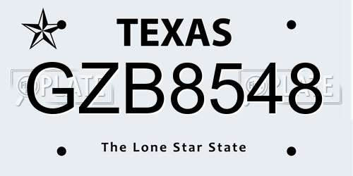 GZB8548 Texas License Plate