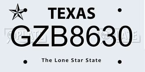 GZB8630 Texas License Plate