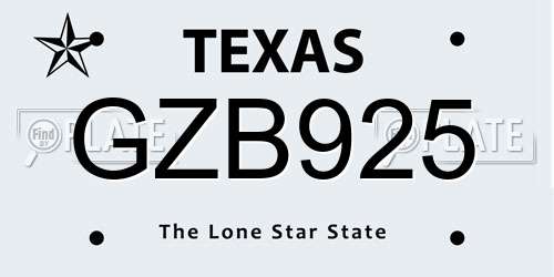 GZB925 Texas License Plate