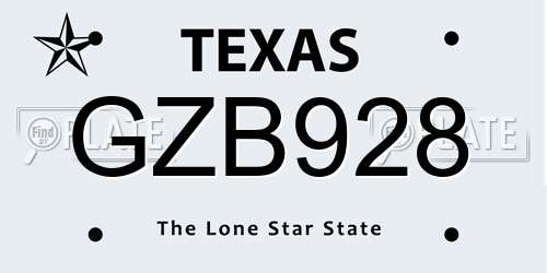 GZB928 Texas License Plate