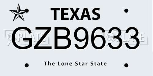GZB9633 Texas License Plate