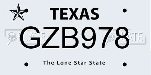 GZB978 Texas License Plate