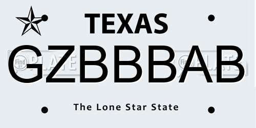 GZBBBAB Texas License Plate