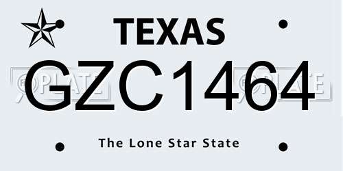 GZC1464 Texas License Plate