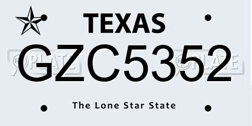 GZC5352 Texas License Plate