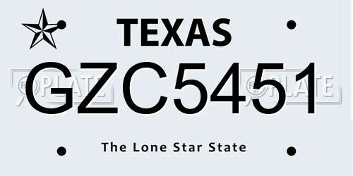 GZC5451 Texas License Plate