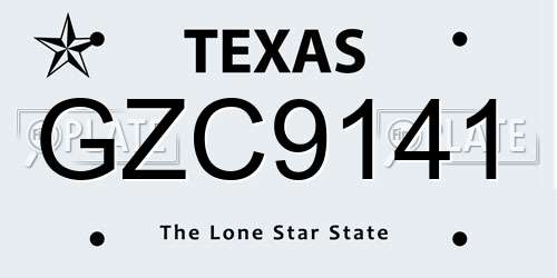 GZC9141 Texas License Plate