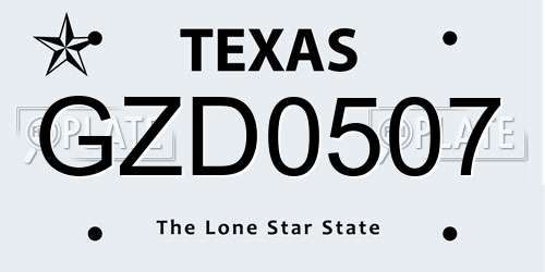 GZD0507 Texas License Plate
