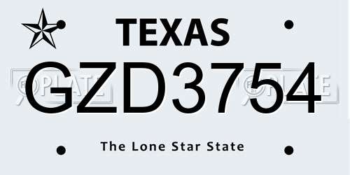 GZD3754 Texas License Plate