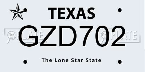 GZD702 Texas License Plate