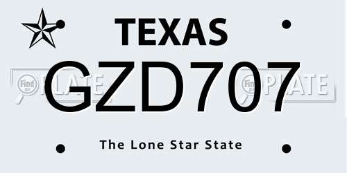 GZD707 Texas License Plate