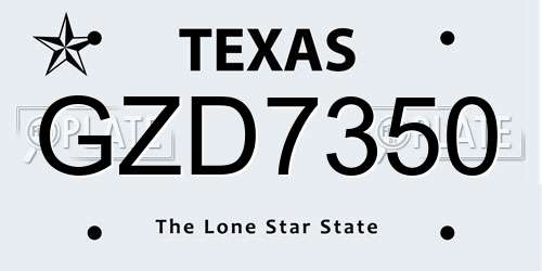 GZD7350 Texas License Plate